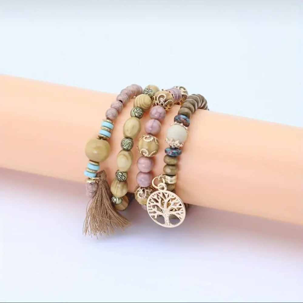Creative Bohemian Bracelet Layered Beaded Stretch Bracelet,Brown Color. - Picture 2 of 4